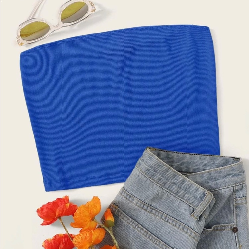 Blue Ribbed Tube Top